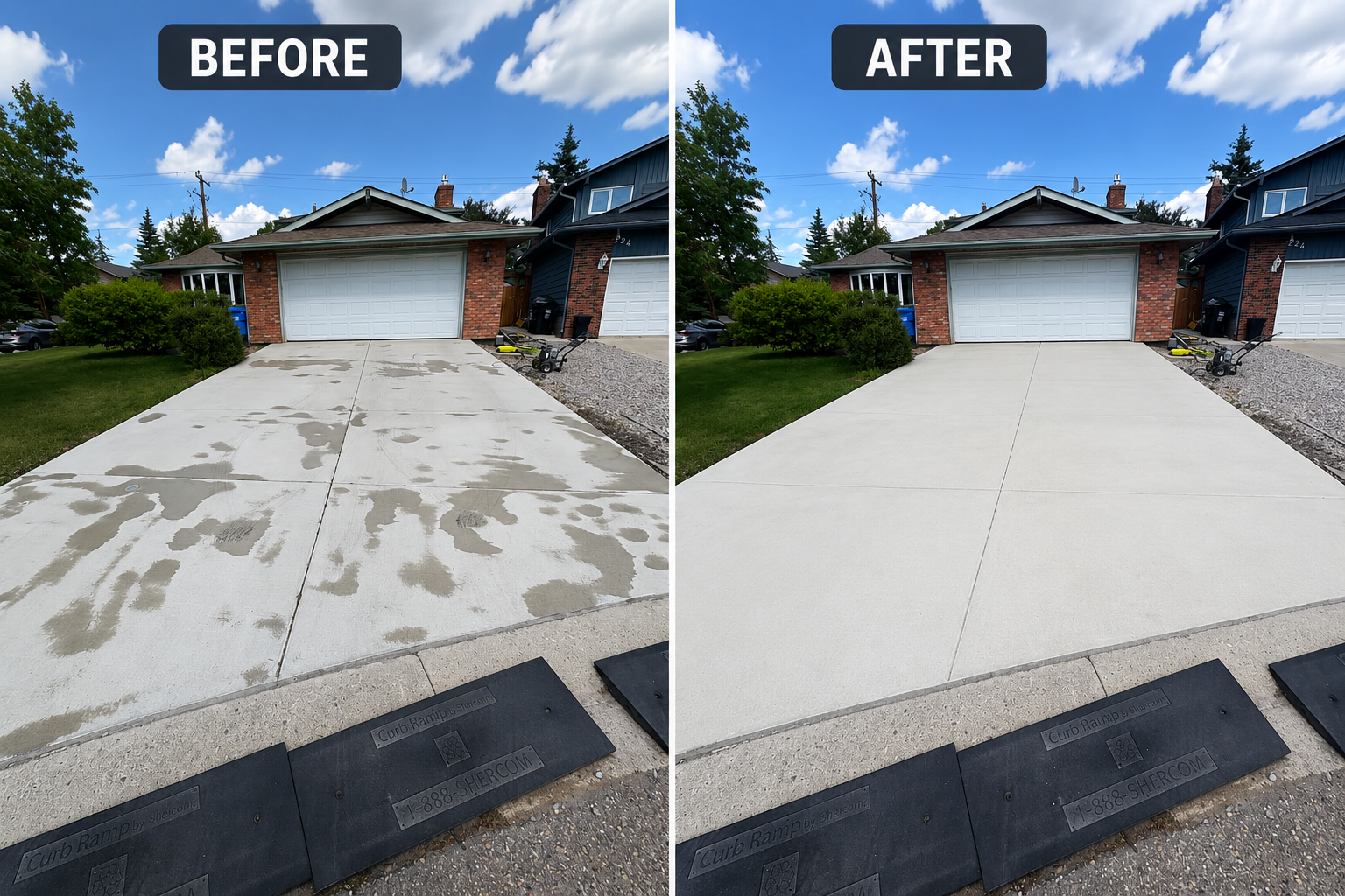 Driveway before and after pressure washing results